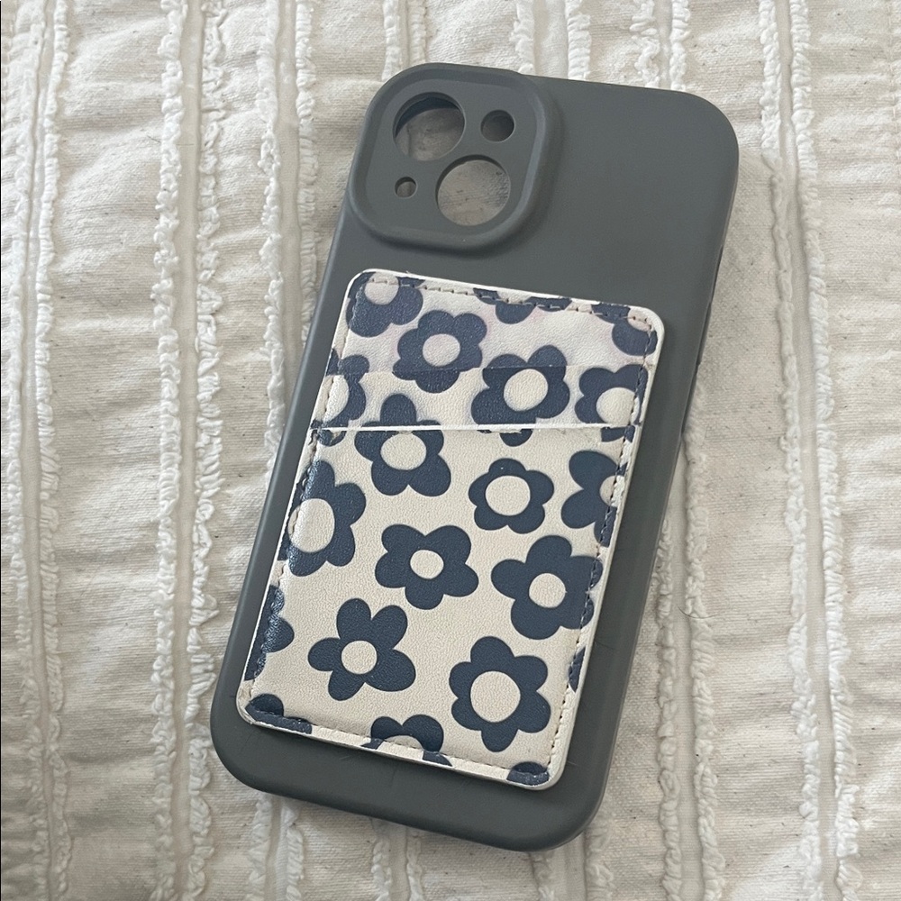 Floral Pattern Phone Case with Card Holder - Gray